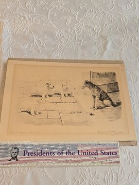 The Judgement Of Paris By Marguerite Kirmse Drypoint Etching Dog Art 14" x9 3/4"